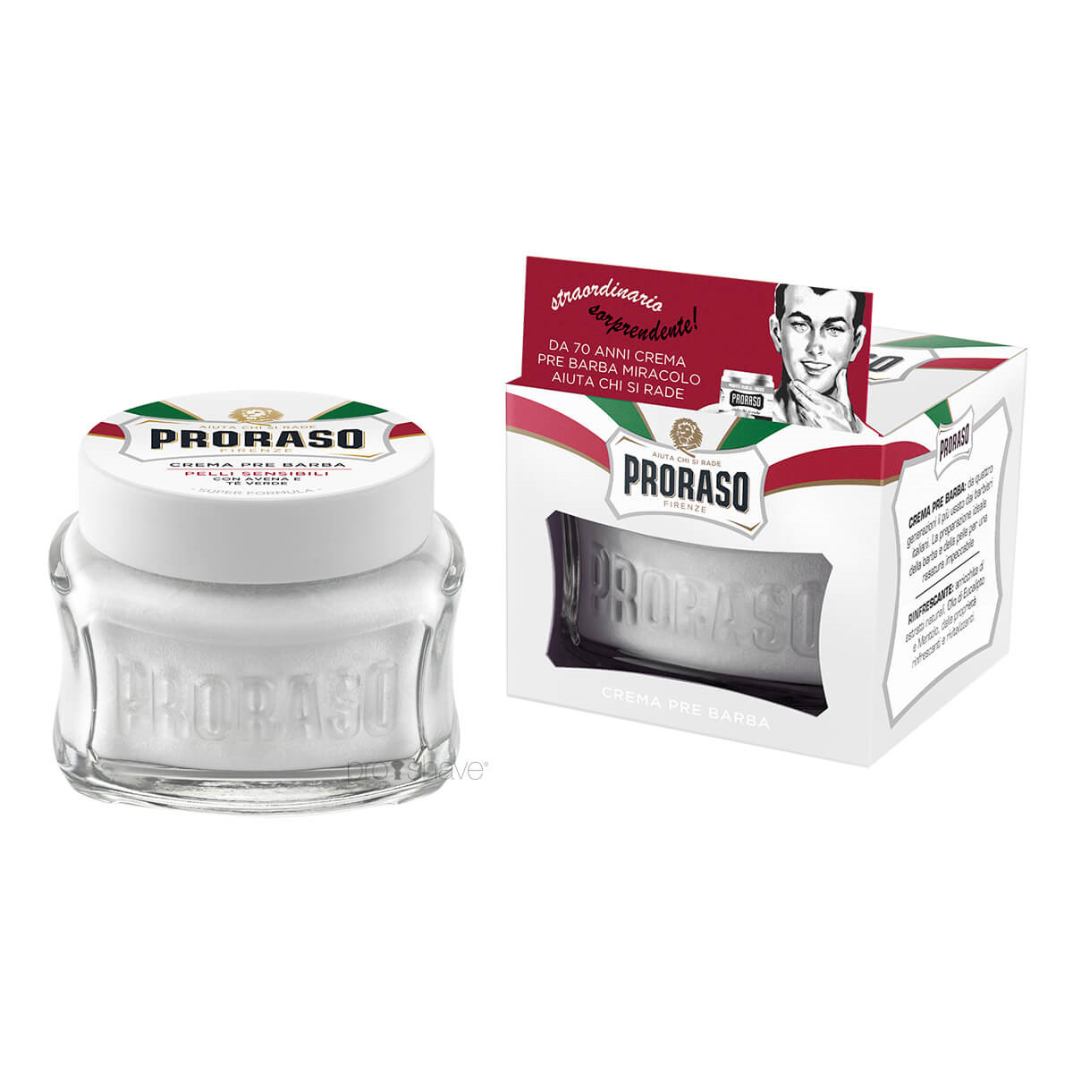 Proraso Preshave Cream - Sensitive, Grøn Te & Havre, 100 ml.