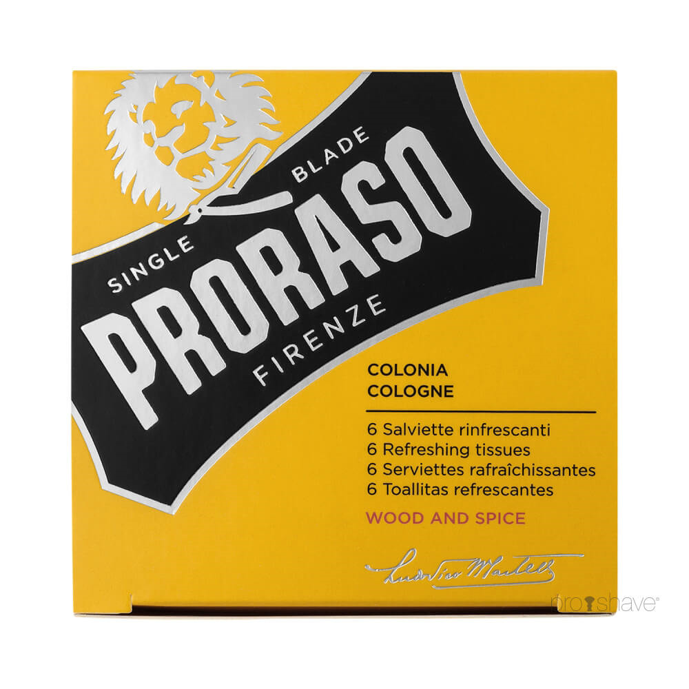 Se Proraso Opfriskende Cologne-servietter, Wood & Spice, 6 stk. hos Proshave