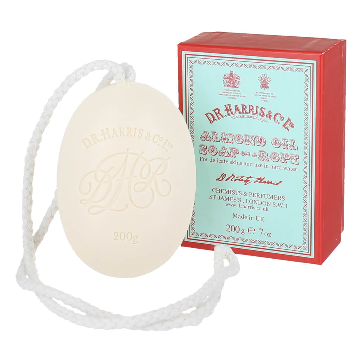 D.R. Harris Almond Oil Badesæbe på snor, 200 g.