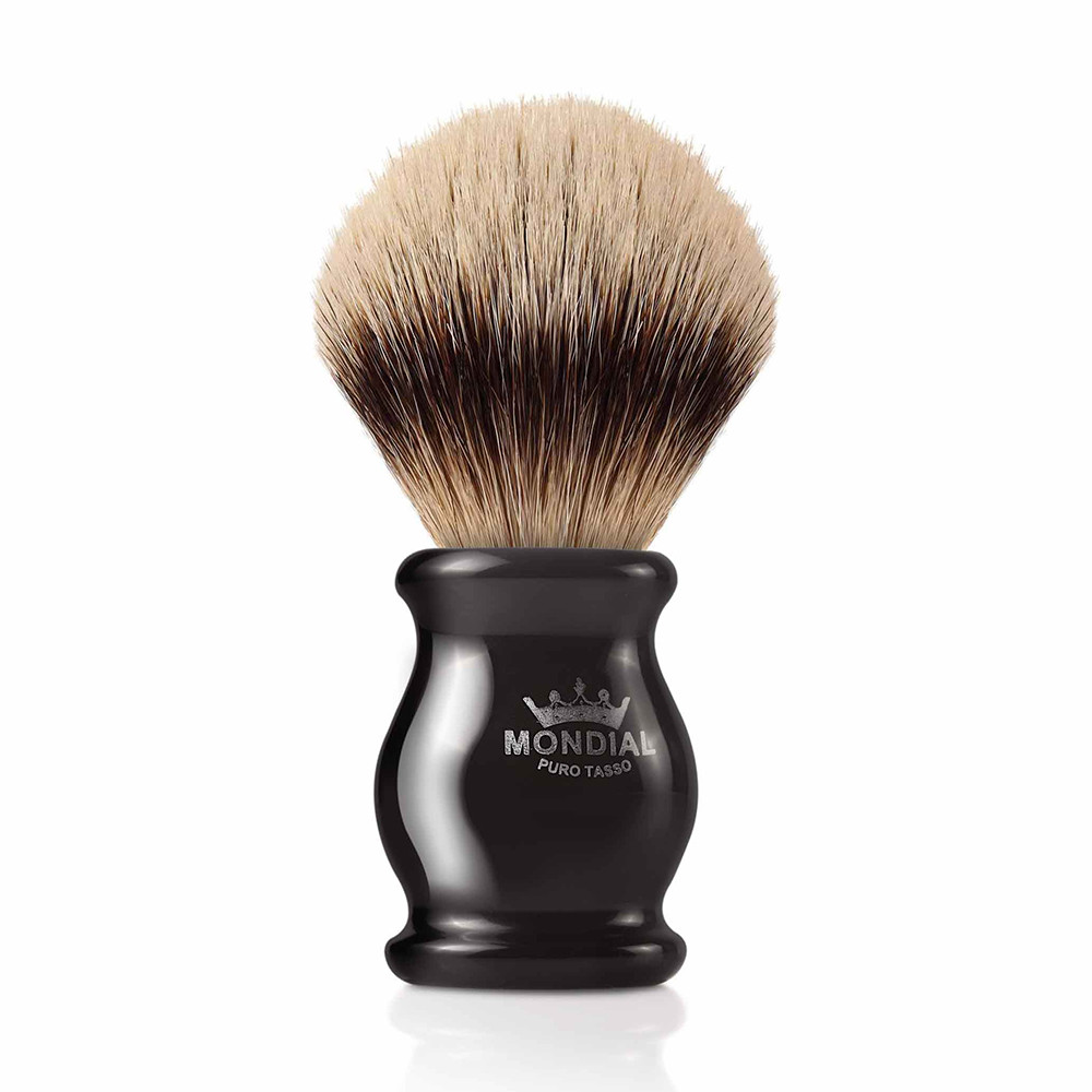 Mondial Silvertip Badger Barberkost, Ebony, 22 mm, Sort kunstharpiks