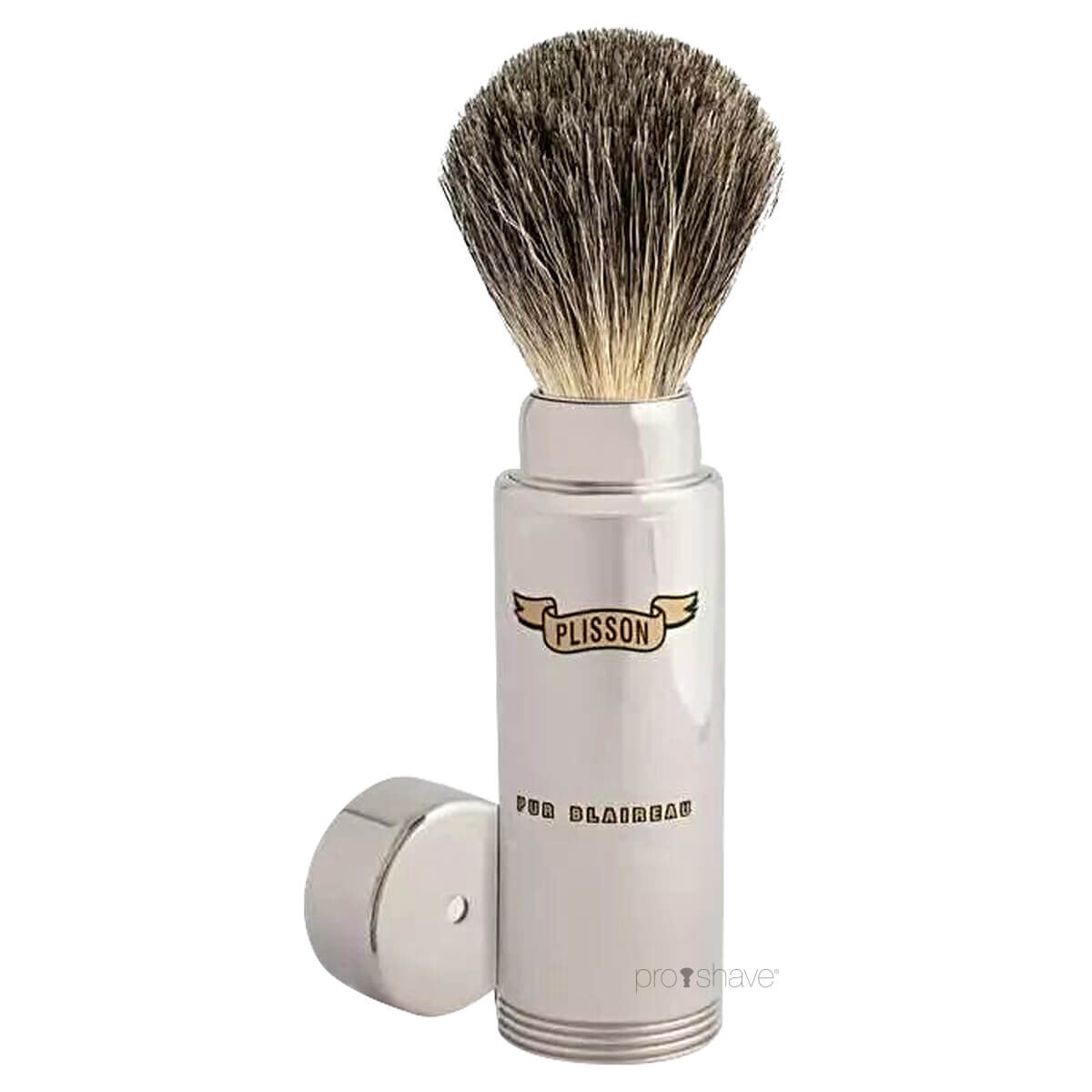 Se Plisson Rejsebørste, Pure China Grey Badger & Nickel-plated, Voyage, Str. 6 hos Proshave