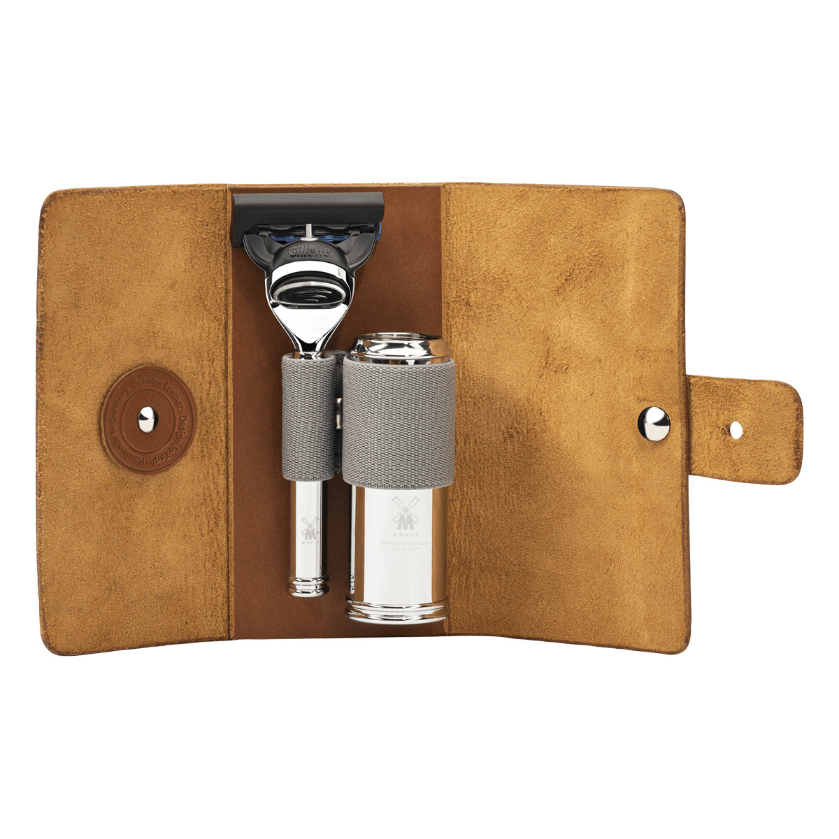 Mühle Rejsebarbersæt Med Skraber Børste Og Etui Læder