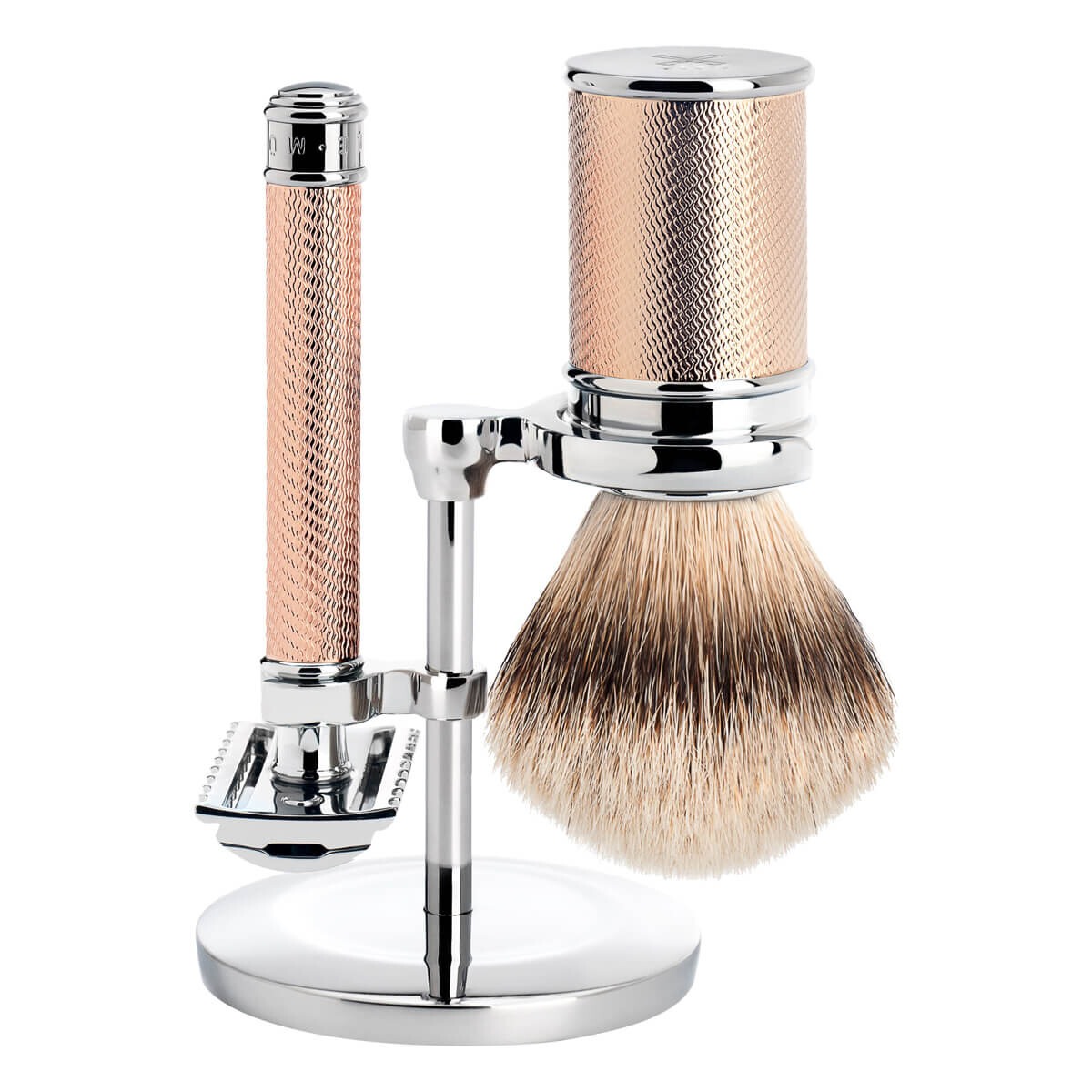 Mühle Barbersæt Med De Skraber åben Kam Barberkost Og Holder Traditional Rosegold