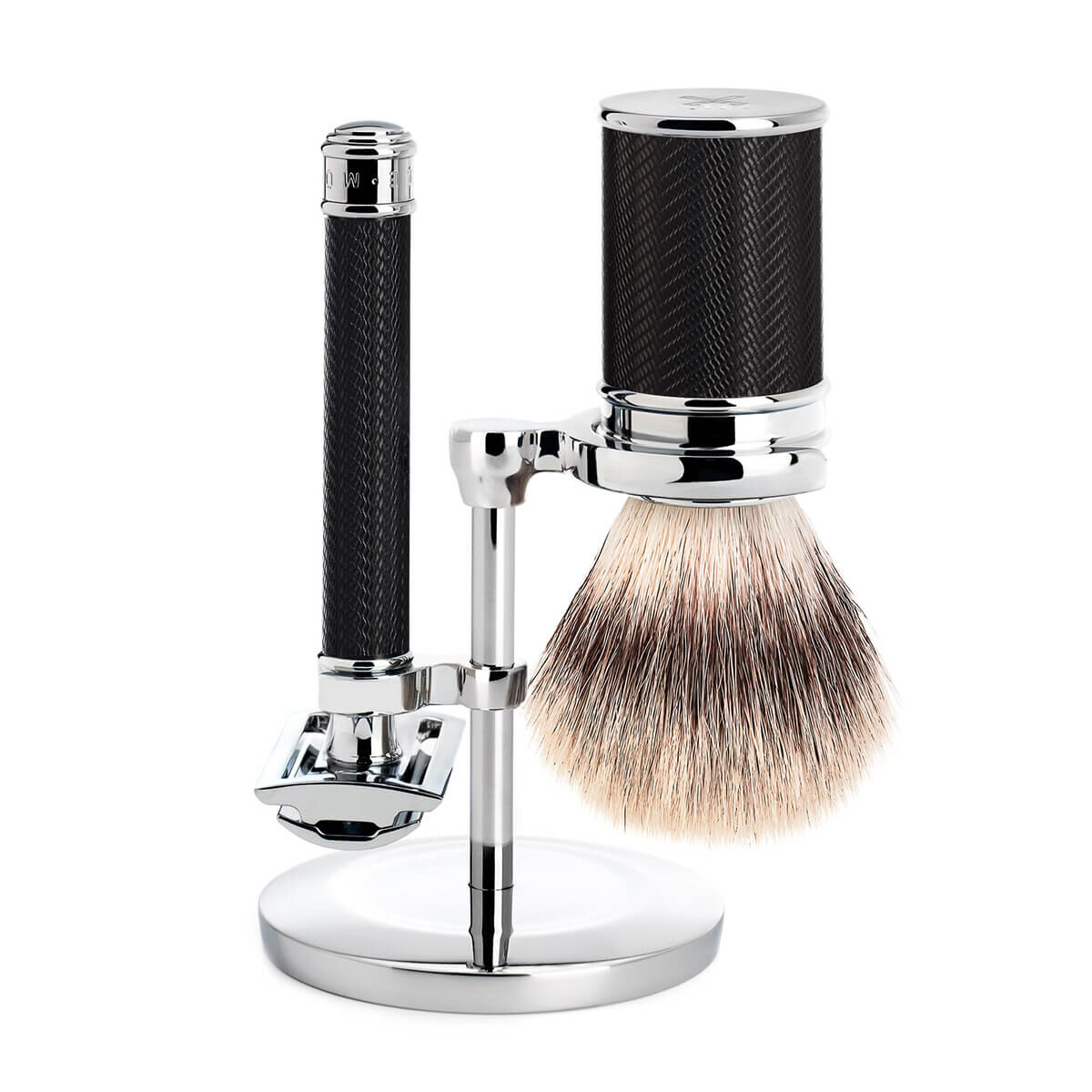 Mühle Barbersæt med DE-skraber, Silvertip Fibre® Barberkost og Holder, Traditional, Black