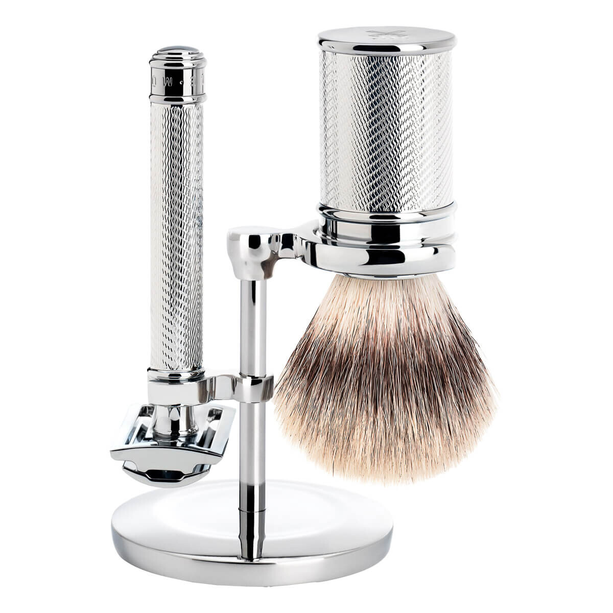 Mühle Barbersæt med DE-skraber, Barberkost og holder, Traditional, Krom