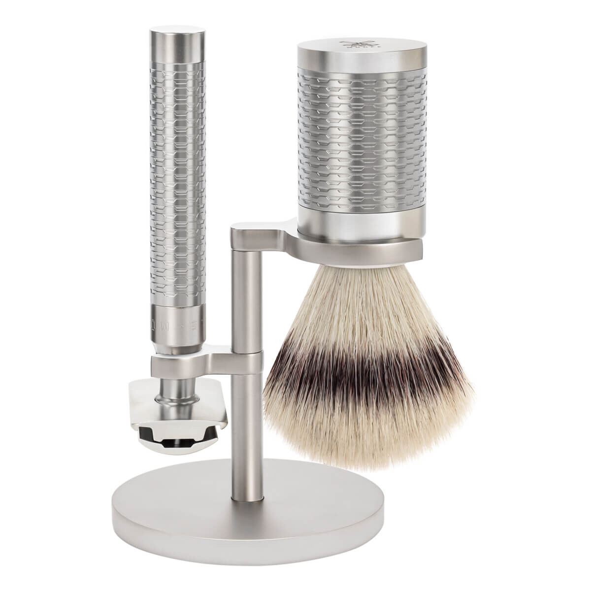 Mühle Barbersæt med DE-skraber, Fibre Barberkost og Holder, Rocca, Rustfrit stål – Mat finish