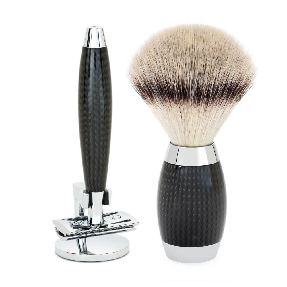 Mühle Edition No. 1, Barbersæt med DE-skraber, Silvertip FibreÂ® Barberkost og Holder til skraber, Carbon