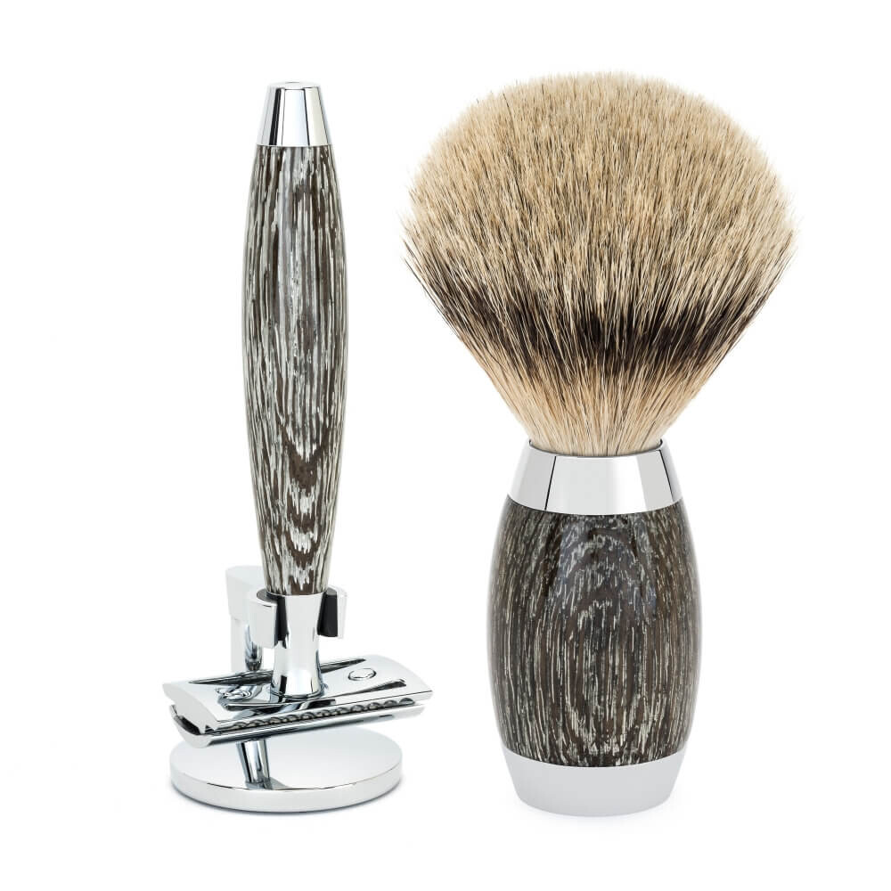 Mühle Edition No. 3, Barbersæt med DE-skraber, Silvertip Badger Barberkost og Holder til skraber, Moseeg & Sterling Sølv