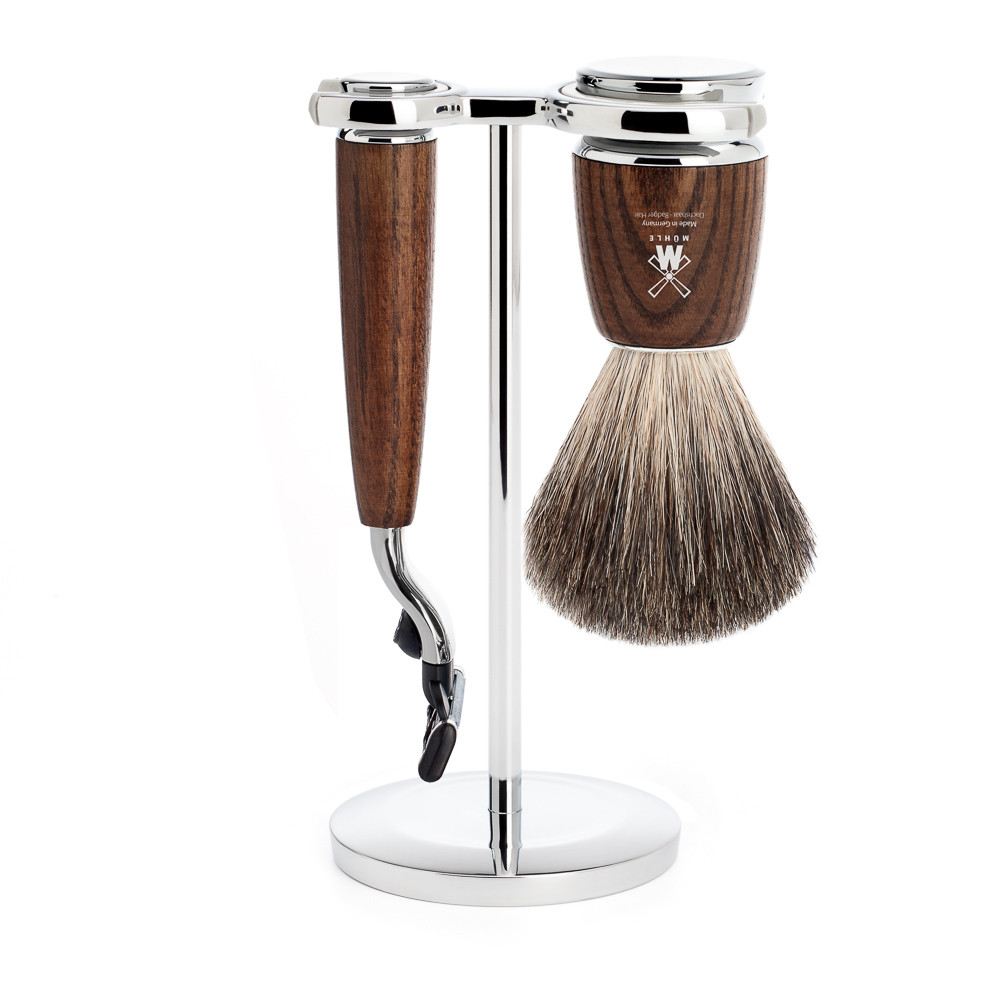 Billede af Mühle barbersæt med Mach3 Skraber, Barberkost og Holder, Rytmo, Ask