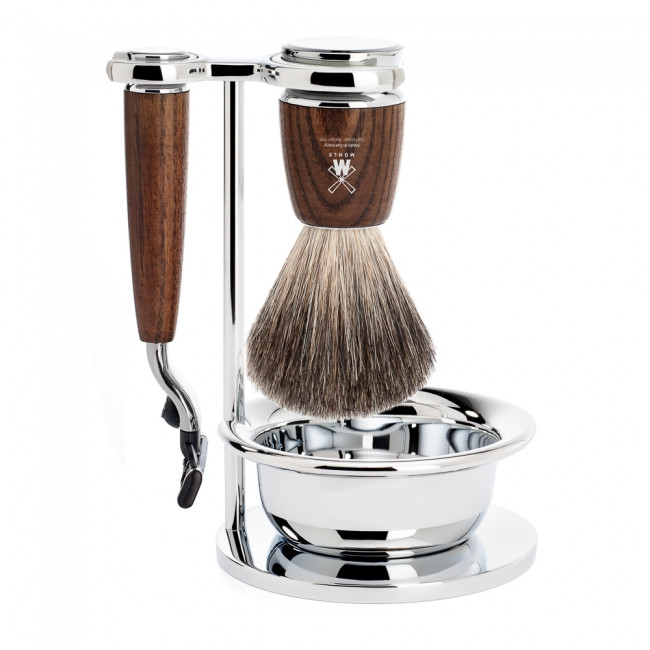 Billede af Mühle Barbersæt med Mach3 Skraber, Barberkost, Holder og Skål, Rytmo, Ask