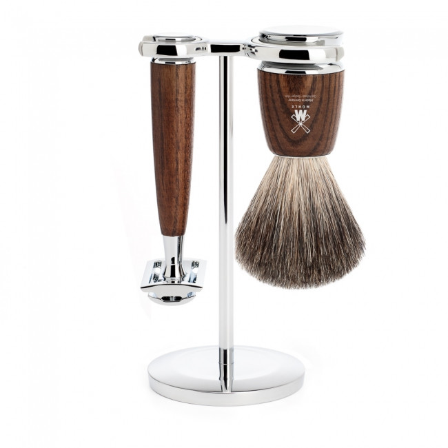 Mühle barbersæt med DE-skraber, Barberkost og Holder, Rytmo, Ask