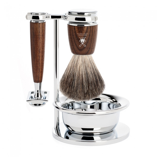 Billede af Mühle Barbersæt med DE-skraber, barberkost, holder og skål, Rytmo, Ask