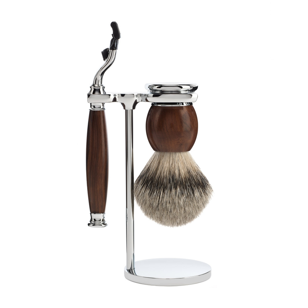 Mühle Barbersæt med Mach3 Skraber, Barberkost og Holder, Sophist, Ironwood