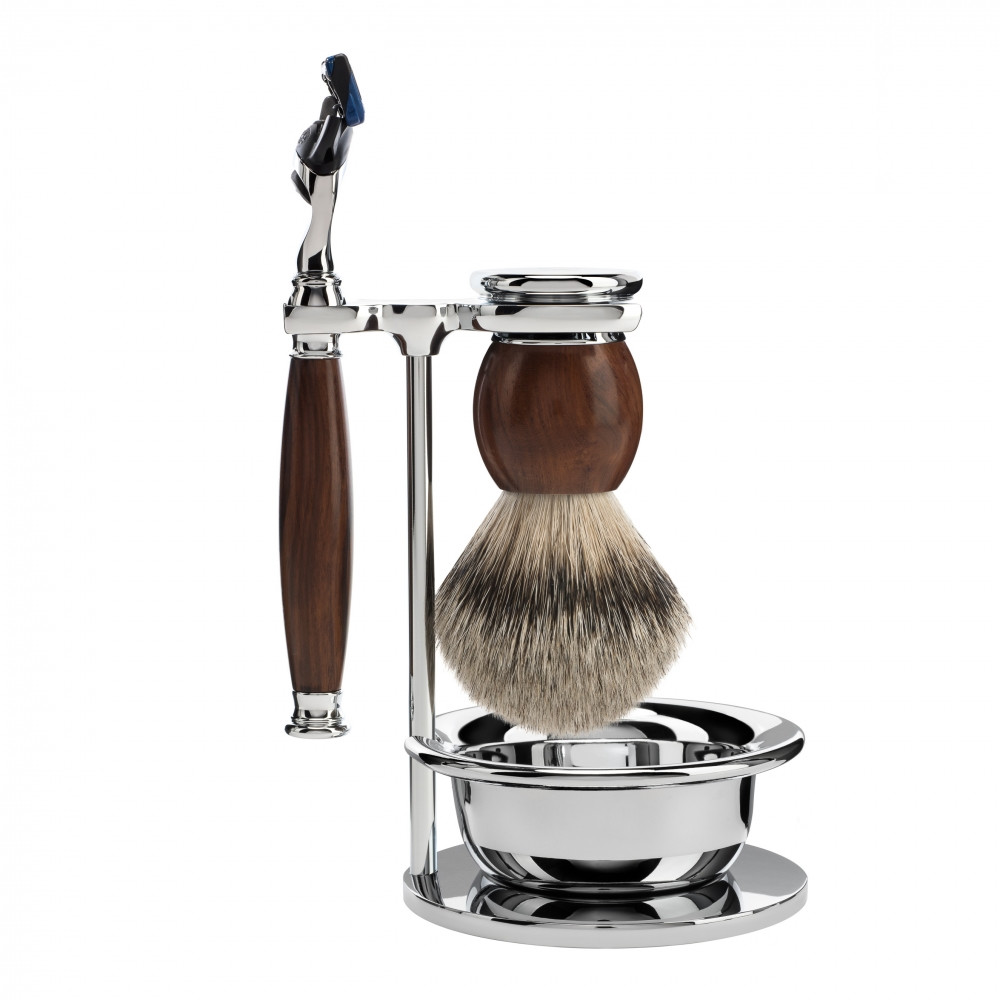 Mühle Barbersæt med Skraber, Barberkost, Holder og Skål, Sophist, Ironwood