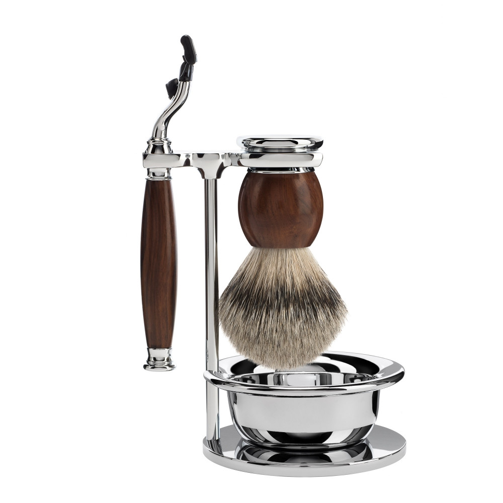 10: Mühle Barbersæt med Mach3 Skraber, Barberkost, Holder og Skål, Sophist, Ironwood