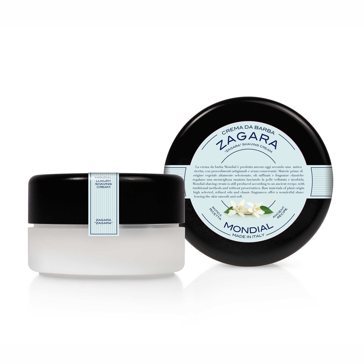 Mondial Shaving Barbercreme i plasticskål, Zagara, 150 ml.