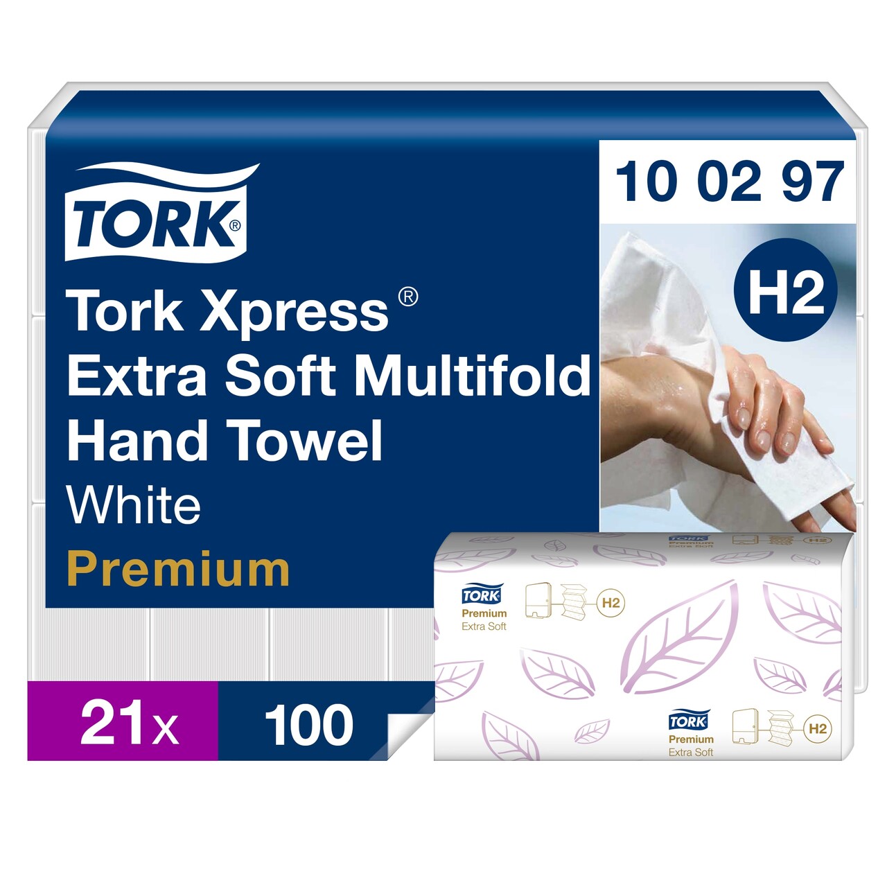 Papirhåndklæde Tork 100297 H2 Xpress Premium Extra Soft - 21 pakker