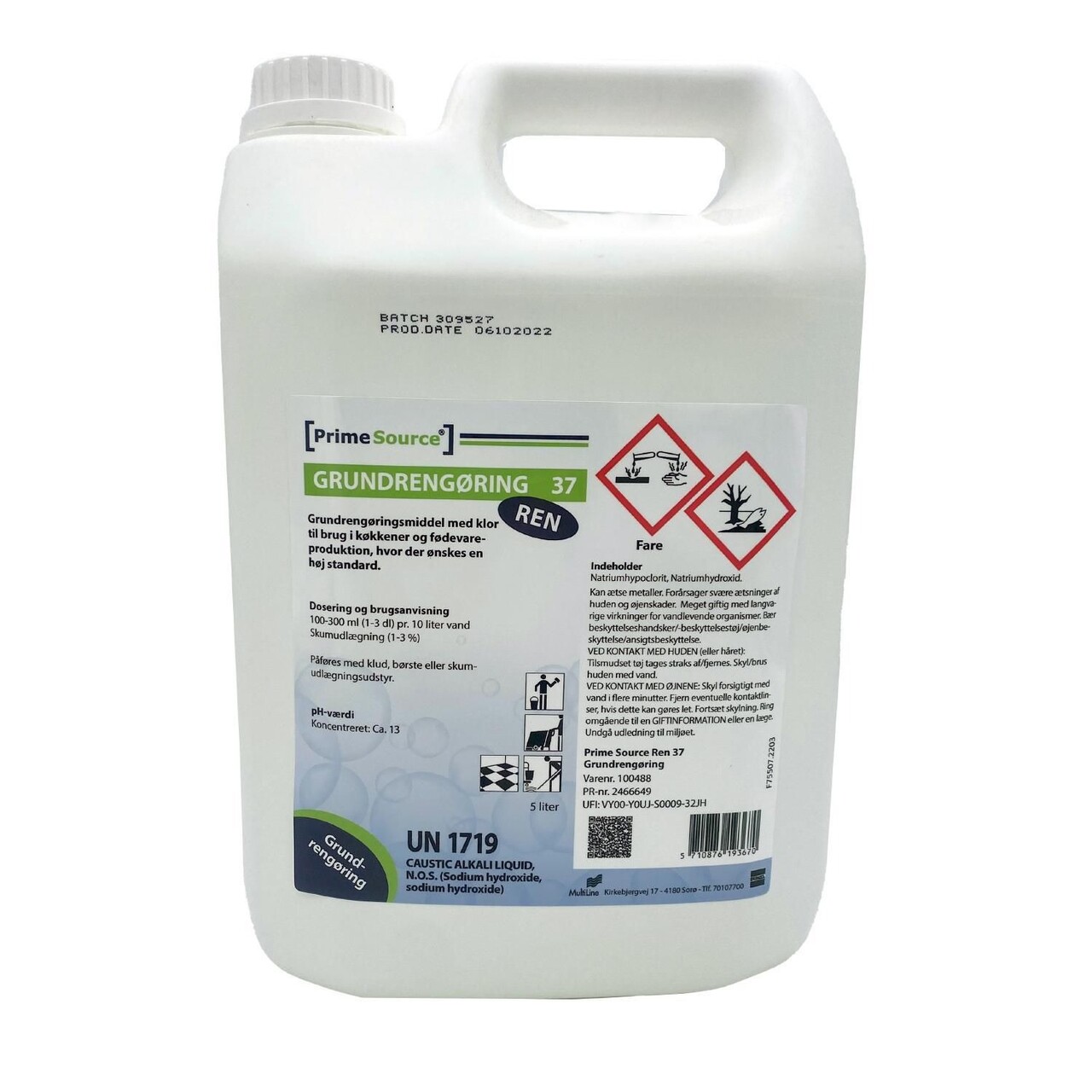 Grundrengøring Ovfl Prime Source Ren 37 5ltr med Klor Manuel/Skum til køkken - 3 dnk x 5 ltr/krt