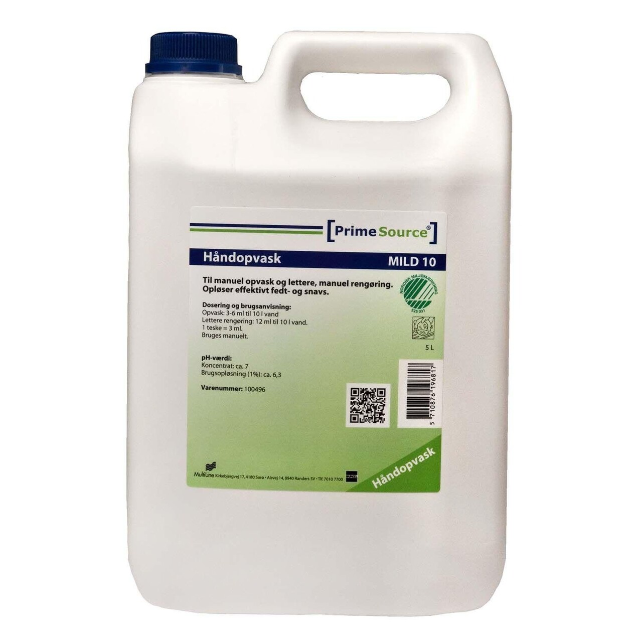 Håndopvask Prime Source Mild 10 Svanemærket uden Farve/Parfume 5 ltr - 3 dnk x 5 ltr/krt