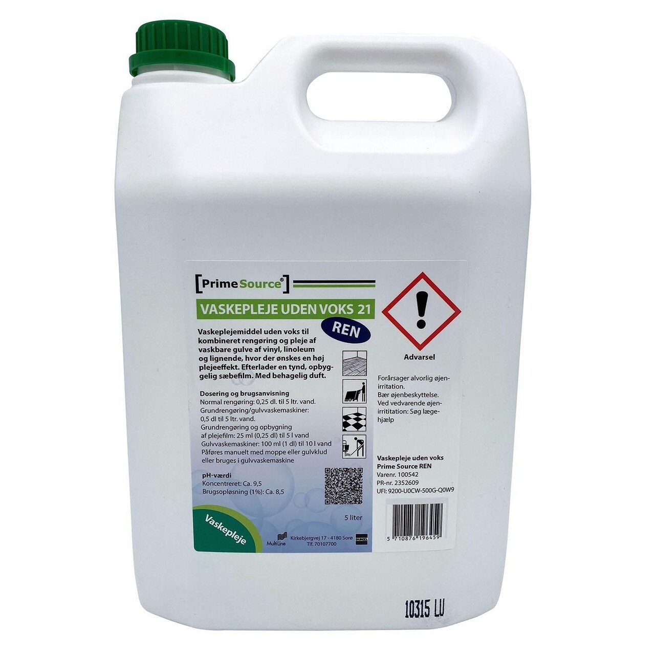 Vaskepleje Prime Source Ren 21 uden Voks med Farve/Parfume 5 ltr Grøn - 3 dnk x 5 ltr/krt