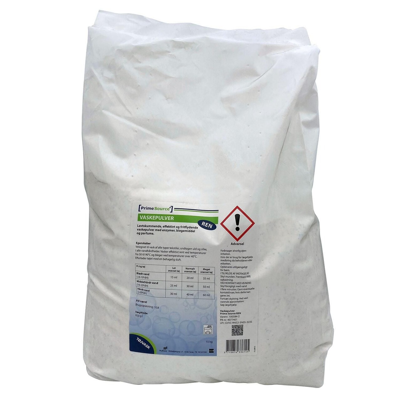Vaskepulver Prime Source Ren med Parfume/Blegemiddel 10 kg - 10 Kg/Sæk