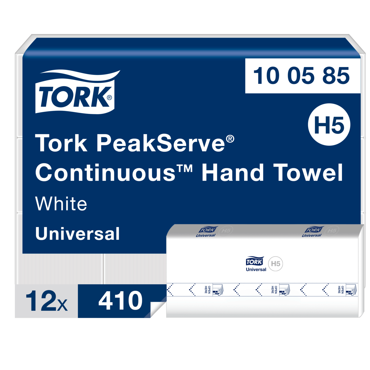 Håndklædeark 1-lags Tork 100585 PeakServe Continuous H5 - 410 ark pr pakke - 12 pakker