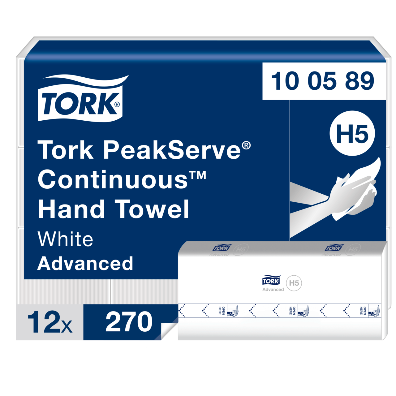 Papirhåndklæde Tork 100589 PeakServe hvid Advanced 270 ark pr pakke - 12 pakker