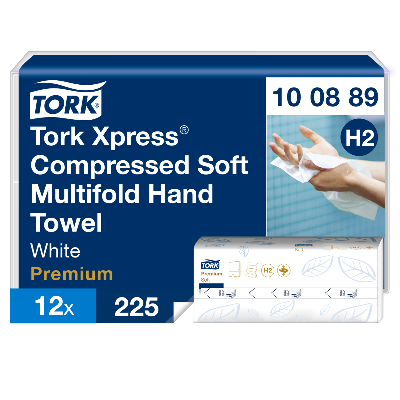 Papirhåndklæde Tork 100889 Xpress H2 soft 2-lags komprimerede 2700 ark