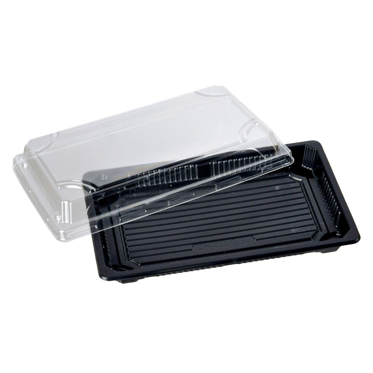 Sushibakke 220x140x40 mm PS Sort/Klart låg - 4 ps x 100 stk/krt