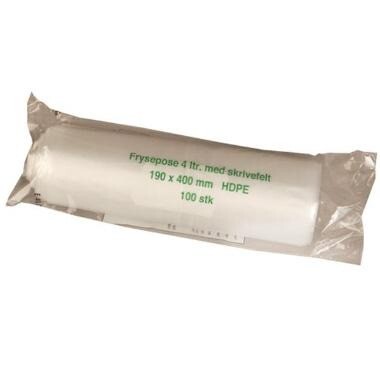 Frysepose med skrivefelt 4 ltr 190x400 mm 20my HDPE - 25 rl x 100 stk/krt