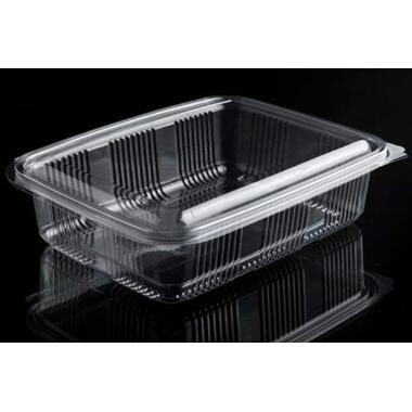 Plastbæger Catersource 1250 ml 140x195x60 mm firkant hængslet låg RPET Klar - 4 ps x 100 stk/krt