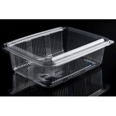 Plastbæger Catersource 1500 ml 140x195x70 mm firkant hængslet låg RPET Klar - 4 ps x 100 stk/krt