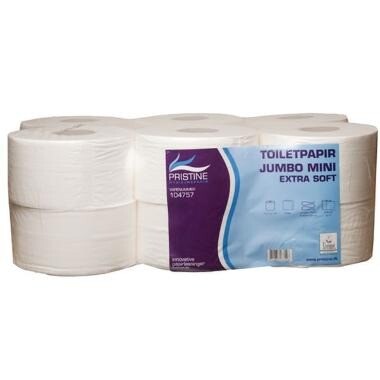 Toiletpapir Pristine Extra Soft Jumbo Mini 2-lag Ø18cm L160mxB9.8cm Nyfiber Hvid - 12 rl/krt