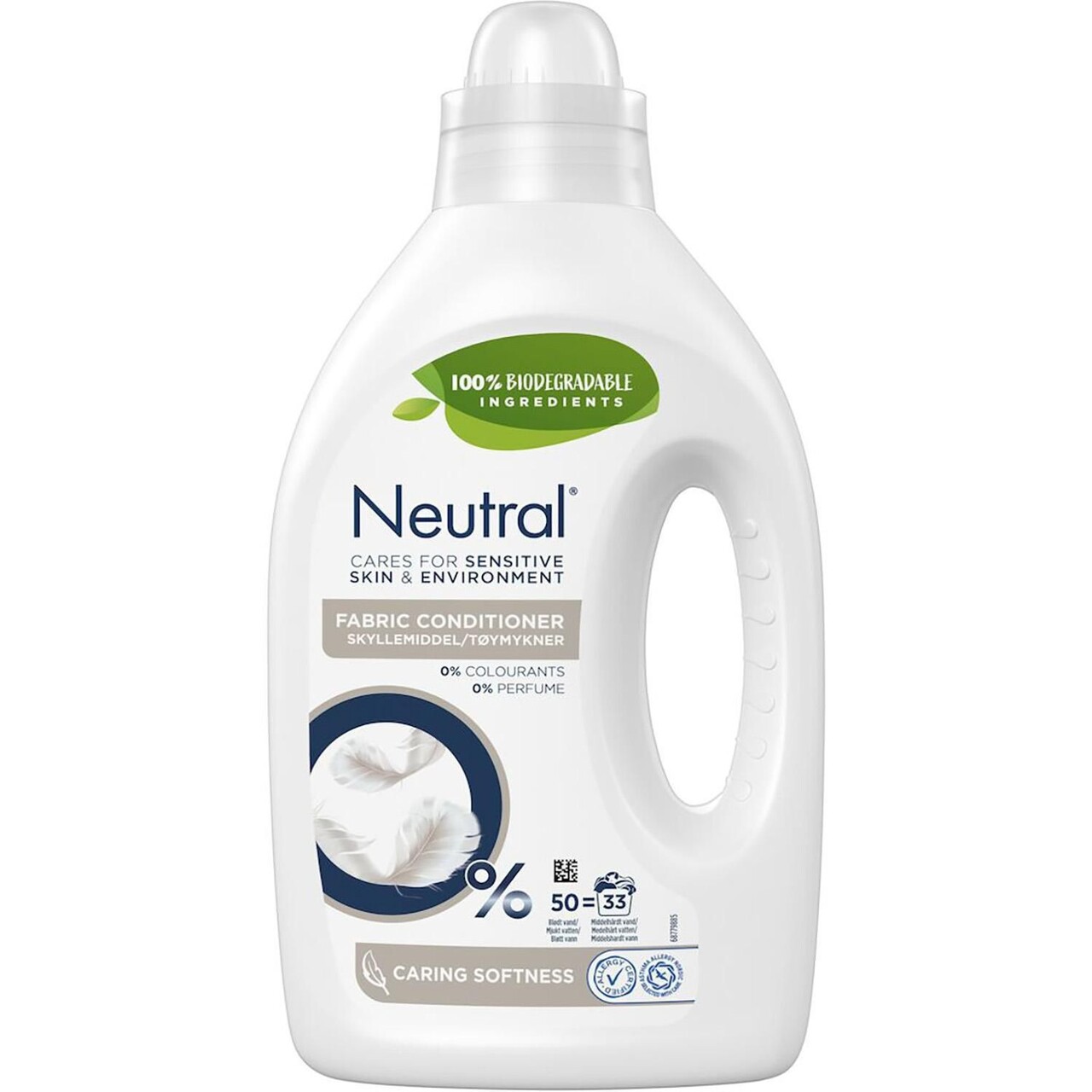 Tøjvask Skyllemiddel Neutral Koncentreret uden Farve/Parfume 1ltr - 6 fl x 1 ltr/krt