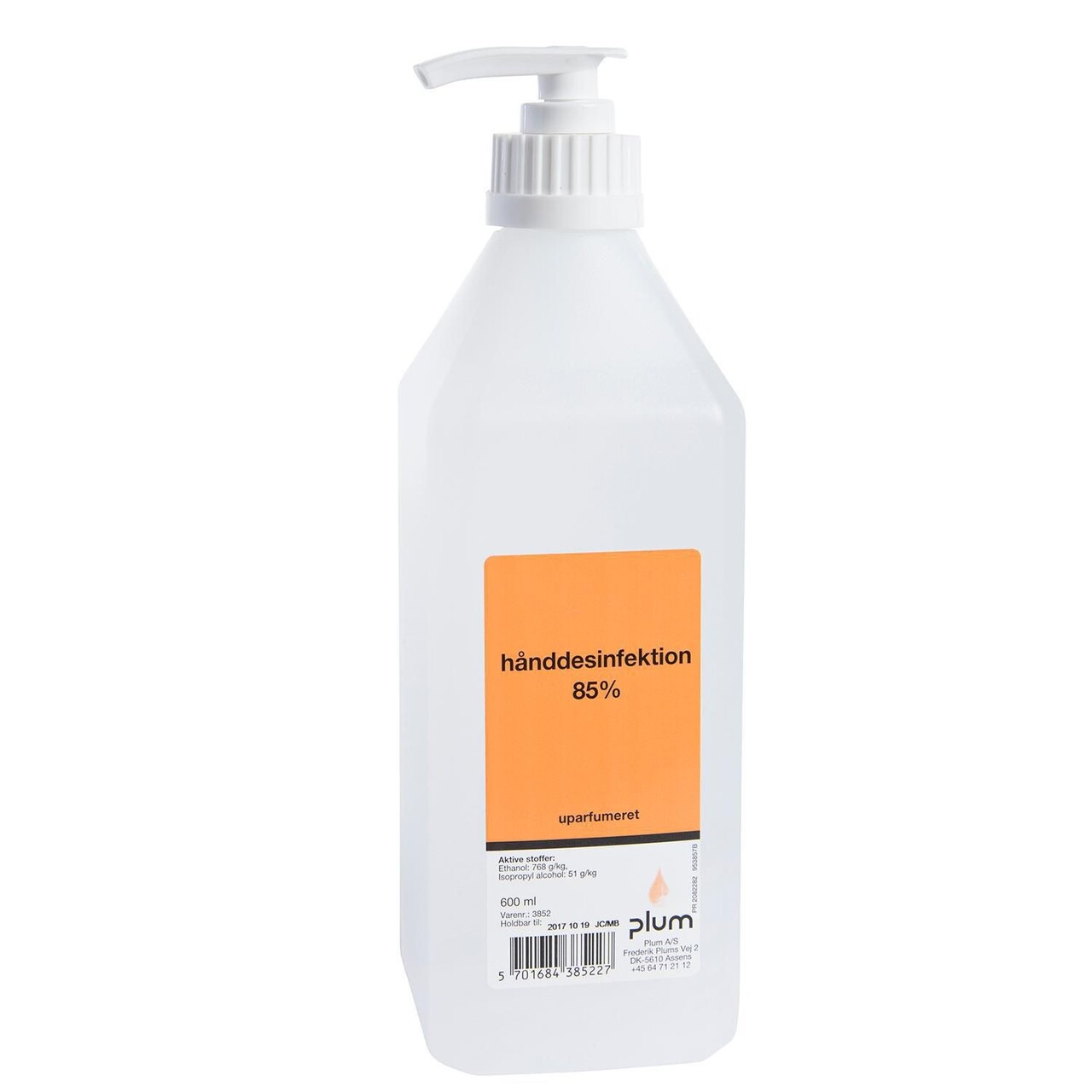 Hånddesinfektion flydende Plum 85% ethanol pumpeflaske 600 ml - 15 fl x 600 ml/krt
