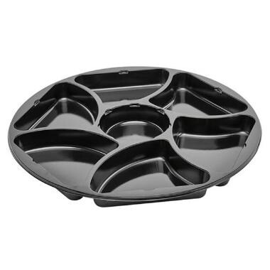 Plastbakke C0321-7A Ø320x25 mm 7-rum CPET rund sort til tapas - 150 stk/krt