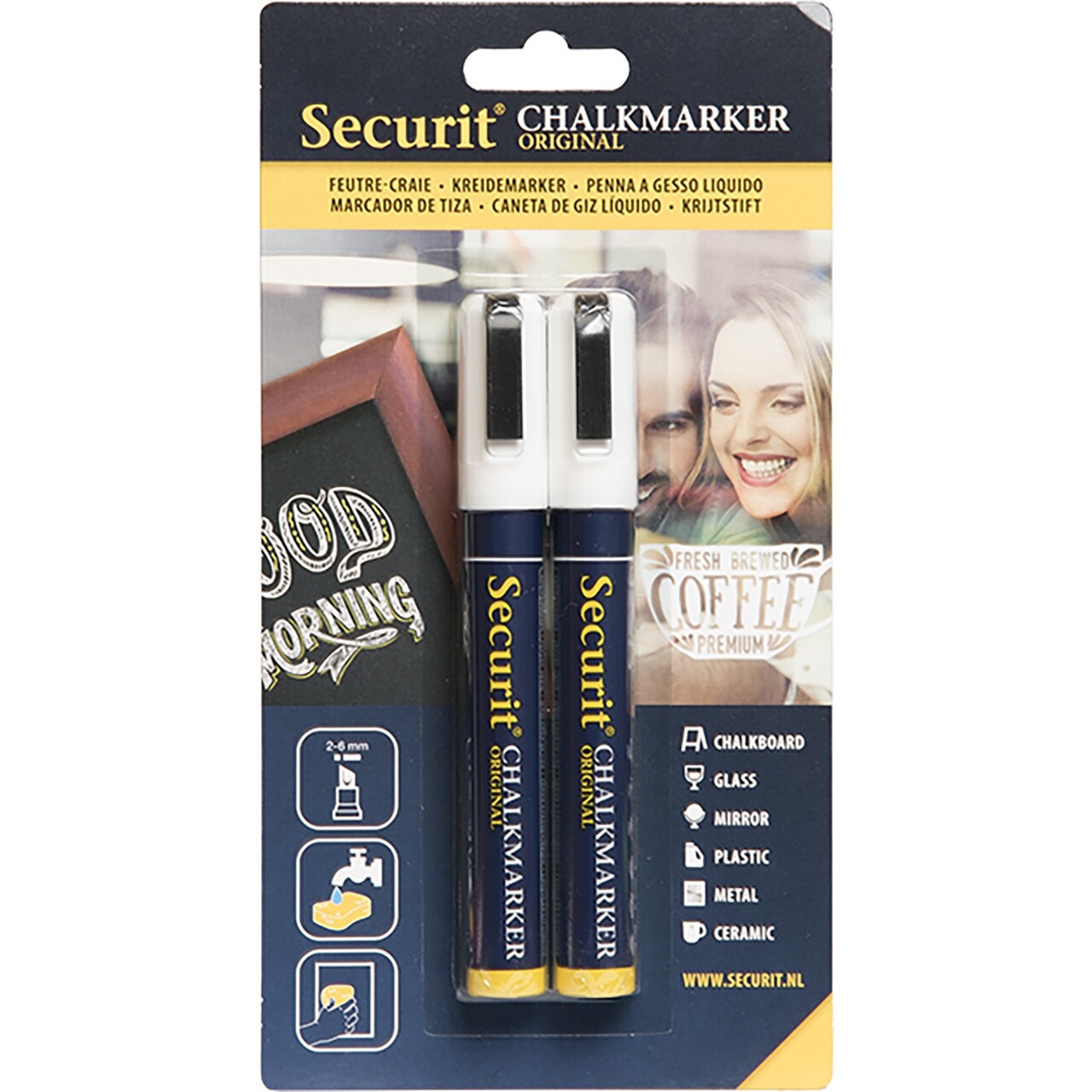 Tuschpen 2 stk Securit medium 2-6 mm Hvid - 2 stk/pk