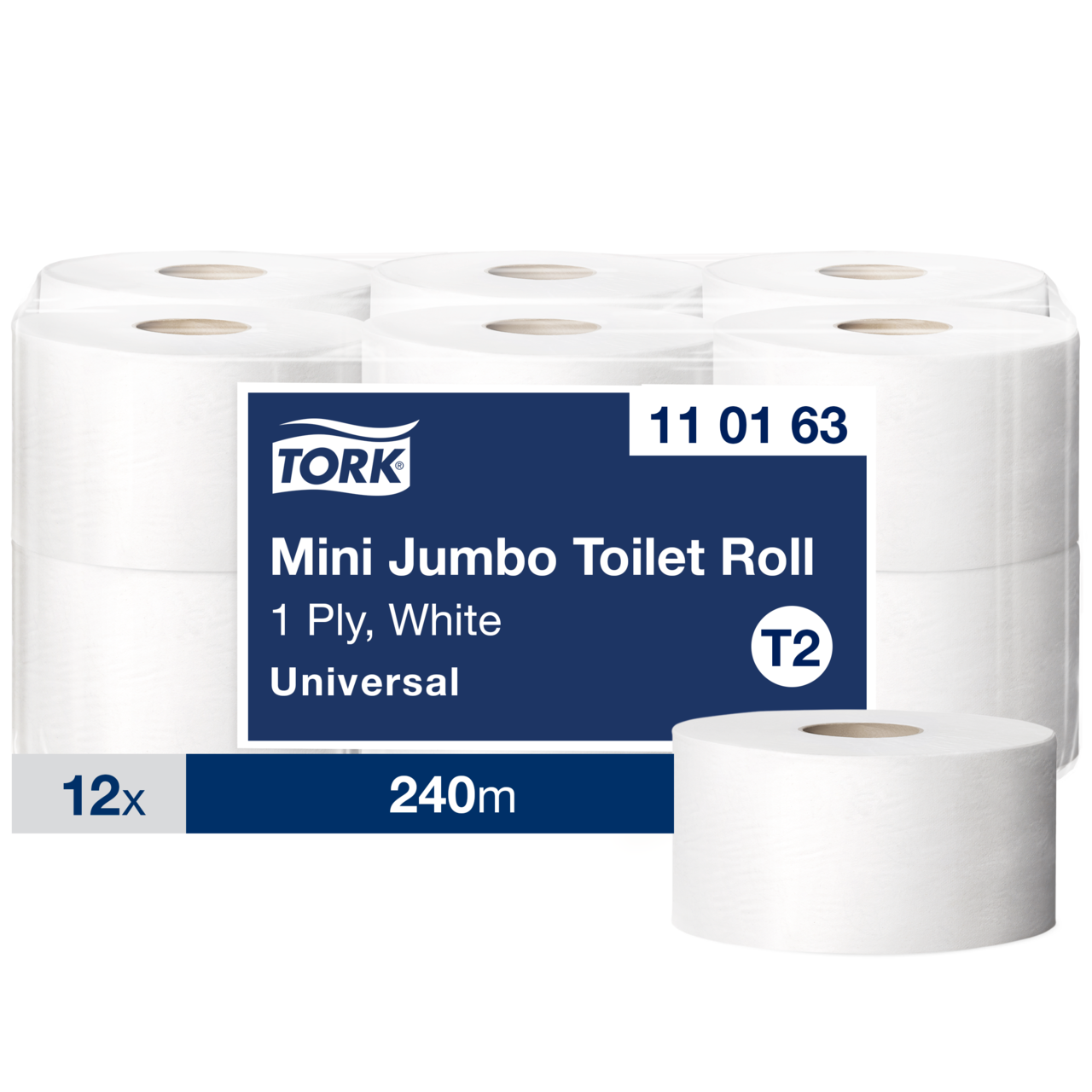 Jumborulle Tork Advanced 1-lags 110163 hylse 60 mm mini 240 meter hvid | 1.714 ark - 12 stk