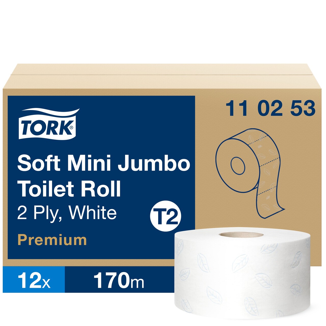 Toiletpapir Tork 110253 Jumbo Mini T2 Premium Soft 2-lag 170 meter - 12 ruller