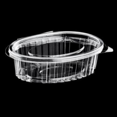 Plastbæger Catersource 150 ml 112x145x26 mm Oval Hængslet låg RPET Klar - 8 ps x 100 stk/krt