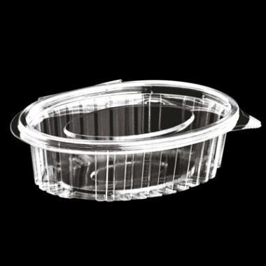 Plastbæger Catersource 250 ml 112x145x42 mm Oval Hængslet låg RPET Klar - 8 ps x 100 stk/krt
