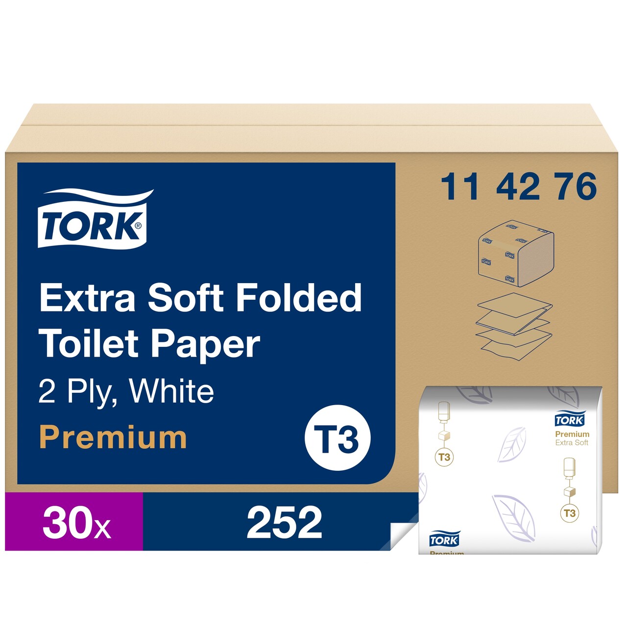 Toiletpapir i ark Tork 114276 Bulk T3 Premium 2-lags - 7560 ark