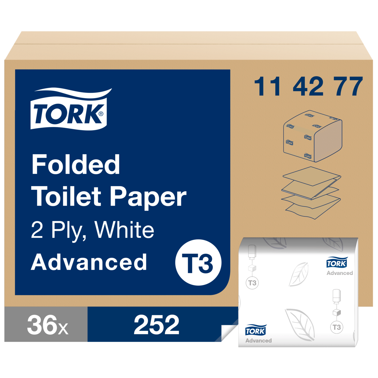 Toiletpapir Ark, 114277 Tork Bulk T3 Advanced, 2-lags - 36x252 stk