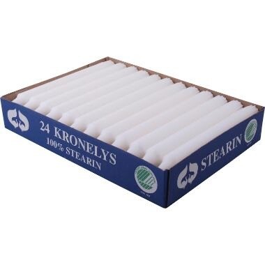Kronelys - Ren stearin - Ø22x200 mm - 7 timers brændetid - Hvid - 24 stk
