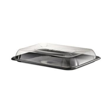 Plastbakke 1-rum 460x300 mm sort fad med løst klart låg RPET - 25 stk/krt