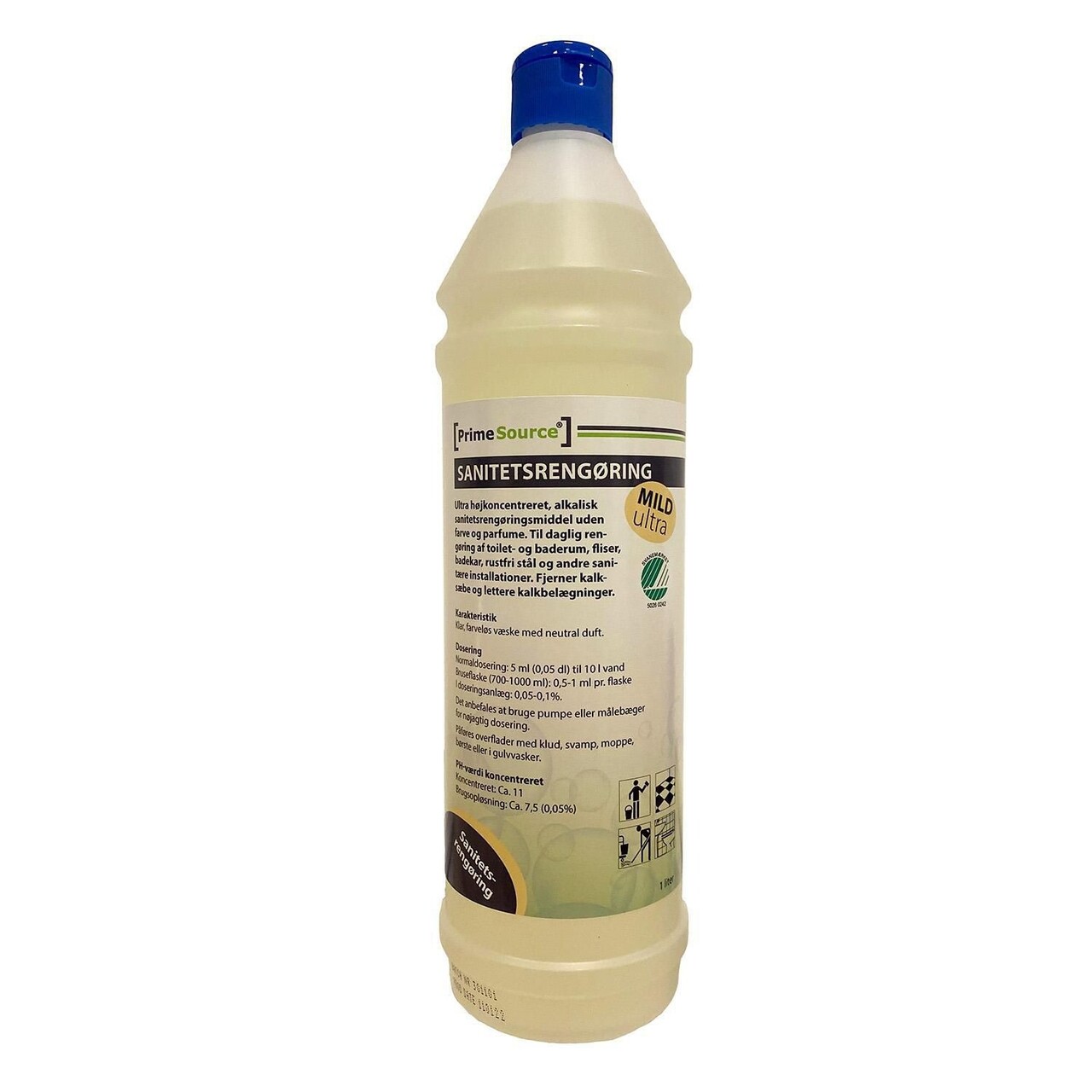Sanitetsrengøring Prime Source Ultra Mild højkonc u. Farv/Parf 1 ltr - 12 fl x 1 ltr/krt