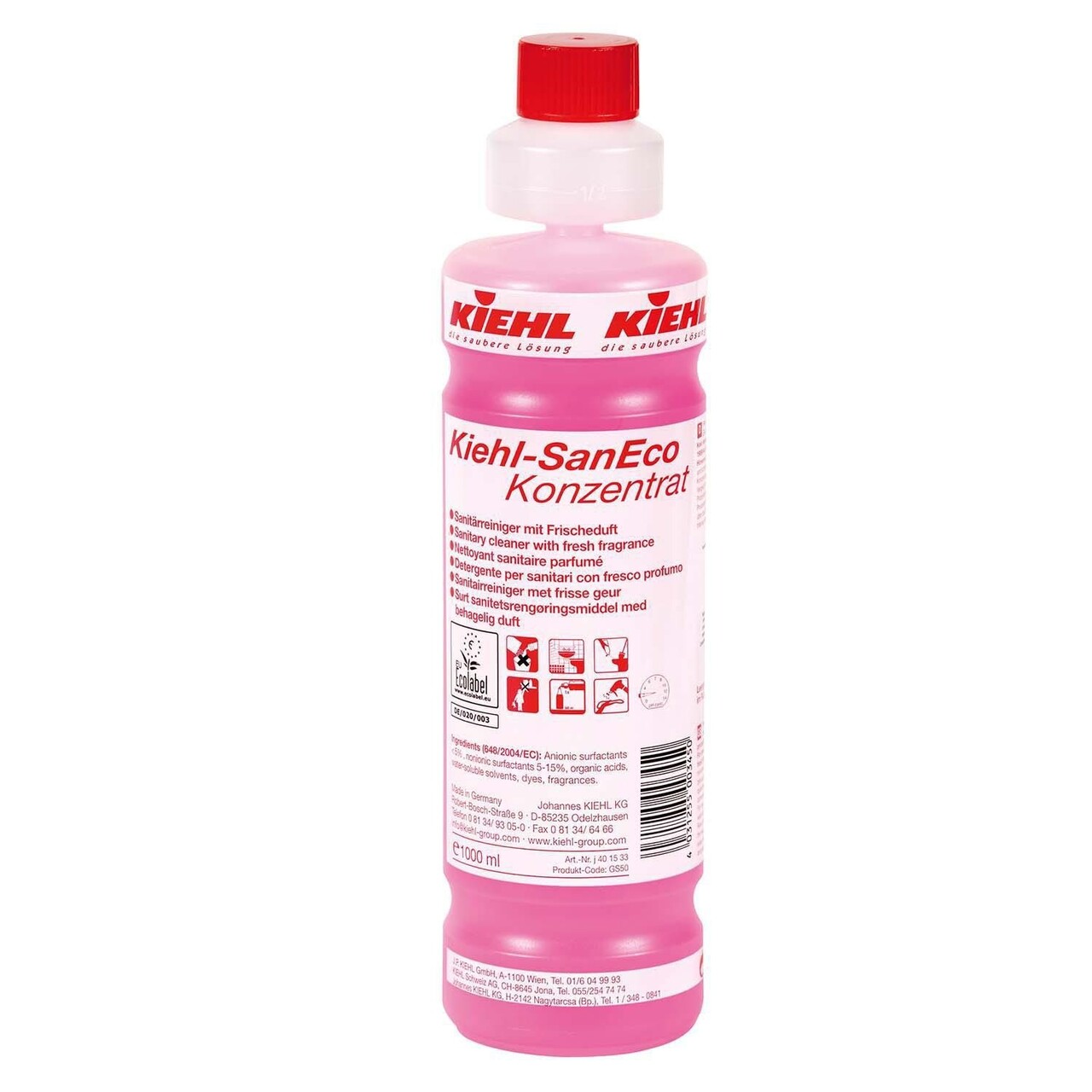 Sanitetsrengøring KIEHL-SanEco Sur Koncentrat med Farve/Parfume 1 ltr - 4 fl x 1 ltr/krt