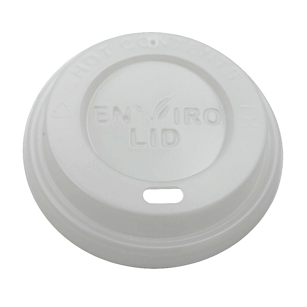 Drikkelåg CPLA Ø80xH20mm Til Kaffebæger Hvid Catersource - 10 ps x 100 stk/krt
