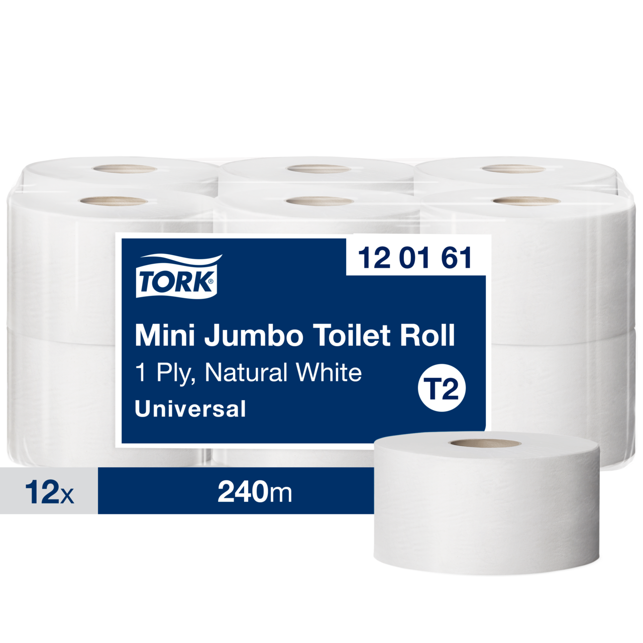 Toiletpapir - Tork 120161 Jumbo Mini T2 Universal - 1-lags - 240 m - 12 wc ruller