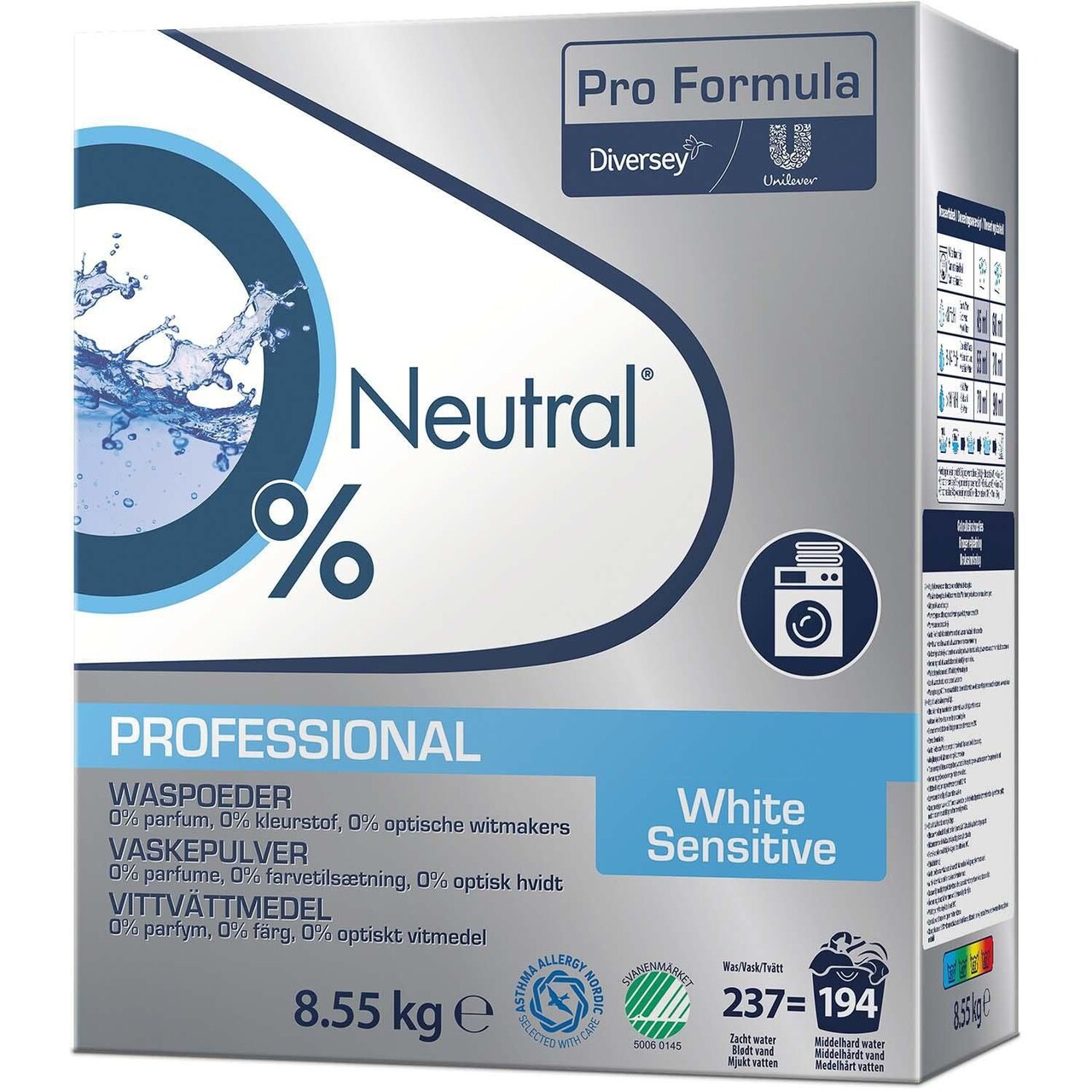 Vaskepulver Neutral Proffessional White Sensitive Svanemærket u/Parfume - 1 stk x 8.55 kg/krt